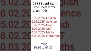 Board Exam Date Sheet  Class 10th 2025 maths class10th datesheet 2025 [upl. by Oihsoy]