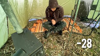 28° Solo Winter Camping 3 Days  Solo Hot Tent Winter Camping in Snow Storm ASMR [upl. by Aissat244]