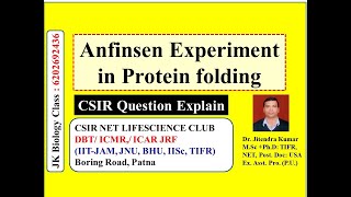 Anfinsen Experiment of Protein Folding CSIR NET  Video lecture by Dr Jitendra Kumar [upl. by Nagaet]