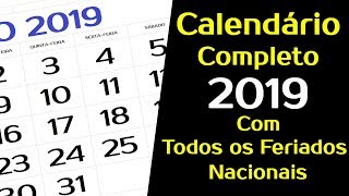 CALENDÁRIO 2019 BRASIL COM FERIADOS NACIONAIS [upl. by Siravat960]