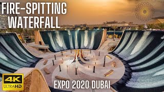 Amazing Water Feature  Expo 2020 Dubai 2021  Firespitting Waterfall  🇦🇪 Tourist Attraction 4K [upl. by Amo774]