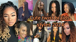 Cute twist braids hairstyles for elegant ladies  Twist hairstyles 2024  Twists for black women [upl. by Ahsim]