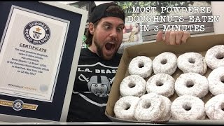 Most Powdered Doughnuts Eaten in 3 min Guinness World Records Title  LA BEAST [upl. by Inor]