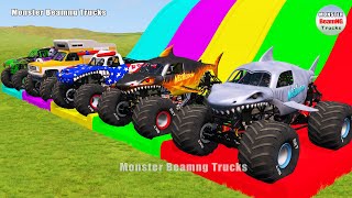 Triple Flatbed Trailer Monster Trucks Transport with Slide Color  BeamNGdrive 165 [upl. by Yremogtnom87]