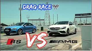 Audi RS3 vs A45 AMG vs VW GOLF R  DRAG RACE  Boss45AMG [upl. by Euqinom]