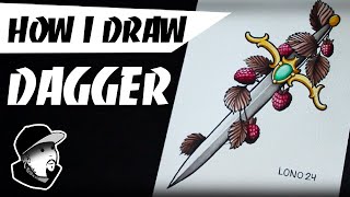 HOW I DRAW DAGGER  Neo Traditional TATTOO Design [upl. by Notlehs]