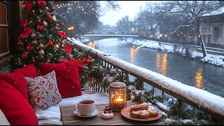 Jazz Café Ambience 🎶 Cozy Sofa by the River ❄️ Snowy Christmas Café Vibes [upl. by Kaiulani]