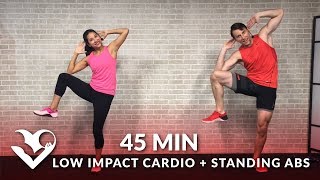 45 Min Standing Abs amp Low Impact Cardio Workout for Beginners  Home Ab amp Beginner Workout Routine [upl. by Romanas863]