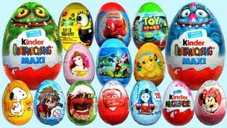 20 Surprise Eggs Kinder Surprise MAXI Mickey Mouse Cars 2 Minnie Mouse Spongebob [upl. by Salot]