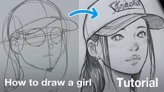 How to draw a girl wearing a cap for beginners step by step [upl. by Annairdna]