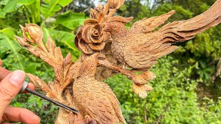 Beautiful wood carving bird  Amazing ingenious Woodworking Handmade skills [upl. by Kath]