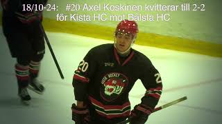 181024 20 Alex Koskinen kvitterar till 22 för Kista HC mot Bålsta HC [upl. by Neffirg]