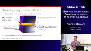 UNSW SPREE 20231207  Andrew J Musser  Embrace the darkness singlet fission amp excitonpolaritons [upl. by Clarey]