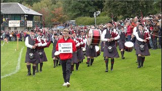 Barrhead amp District plus Lochgelly High School Pipe Bands march at the 2024 Pitlochry Highland Games [upl. by Novat725]