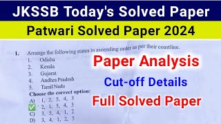 JKSSB Patwari Full Solved Paper 2024  Patwari Paper Analysis  Patwari Expected Cutoff Answer Key [upl. by Michigan253]