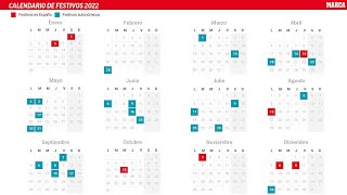 Calendario laboral 2022 en España y en cada Comunidad Autónoma Días festivos y puentes [upl. by Tillie41]