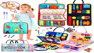 Busy Board Montessori Toys for Toddlers Sensory Toy Preschool Learning Educational Travel Review [upl. by Hailed]