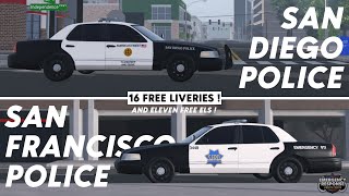 SFPD  SDPD COMBINED 16 FREE Liveries and 11 ELS  ERLC ROBLOX [upl. by Heeley749]