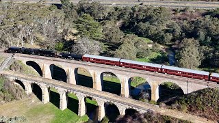 NSWGR 6029 Farmers Creek Viaduct  with NSWDR 4916 4201 and 4501  THNSW Bathurst 2024 [upl. by Tarrel]