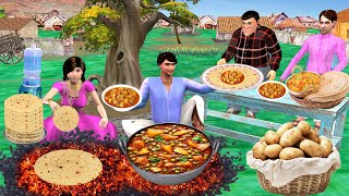 Roti Aloo Curry Cooking on Charcoal Fire Hindi Kahaniya Moral Stories New Funny Hindi Comedy Video [upl. by Hanyaz116]