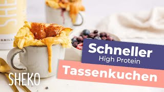 High Protein Blaubeer Tassenkuchen Rezept  SHEKO [upl. by Aihsekyw]