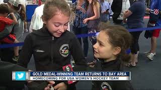 Gold medalwinning USA Womens hockey team returns [upl. by Ekralc]