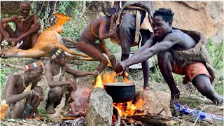 African Primitive TribeHADZABE Try Spagetti For the First Time after Living only on Hunting [upl. by Ellehcram425]