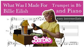 What Was I Made For – Billie Eilish  From Barbie  Trumpet piano sheet music easy intermediate [upl. by Izmar388]