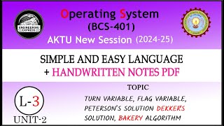 🟣OS U2 L3  TURN VARIABLE FLAG VARIABLE PETERSON SOLUTION DEKKER SOLUTION BAKERY ALGORITHM [upl. by Shantee]