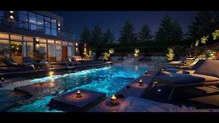 Relax By A Private Luxury Pool At An Exclusive Modern Mansion  Fall Asleep Fast  8Hrs  4K [upl. by Noremac300]