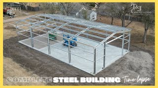 40 x 75 complete STEEL BUILDING construction timelapse [upl. by Ehcadroj982]