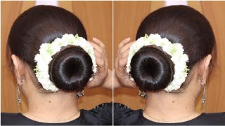 Wedding Juda Using Donut Bun  Easy Self Hairstyles For Ladies  Wedding Hairstyle hairstyles [upl. by Ahsahtan749]