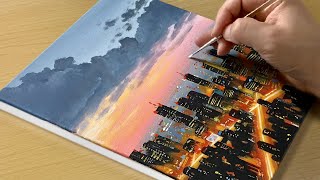 Easy to Draw Cityscape Acrylic Painting  Painting for Beginners [upl. by Shani]