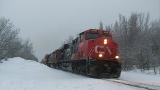 Moncton Winter Spring Railfanning  CN 2252 Leads Stack Train 121 April 3 2014 [upl. by Collis]