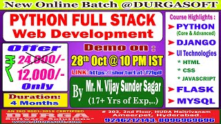 PYTHON FULL STACK Web Development Online Training  DURGASOFT [upl. by Arlina503]