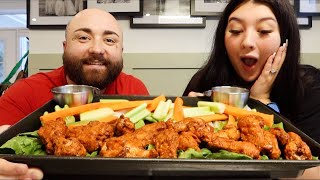 Spicy Hot Wings Mukbang  Pregnancy QampA  Karlee and Josh [upl. by Hoem687]