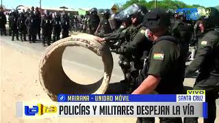 Policía inicia desalojo de bloqueos en Mairana con apoyo aéreo [upl. by Marabelle]