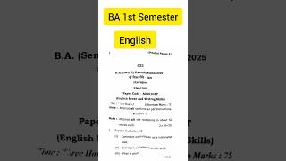 BA 1st semester english question paper 2025  model paper 2025  important questions [upl. by Gusba]