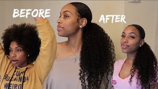 How To Sleek Low Ponytail w Weave on Short Natural Hair [upl. by Howie]