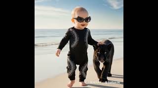 cuteA beautiful baby walking on the beach with their pet🤍🖤🤎 [upl. by Girand882]