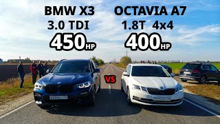 БЕШЕНАЯ OCTAVIA A7 18T STAGE 3 vs BMW X3 40D STAGE 2 AUDI A6 30 TDI vs TESLA MODEL 3 [upl. by Aba313]