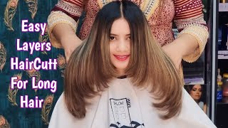 Long layers haircut at home  Step by step long layered haircut tutorial [upl. by Llenrag]