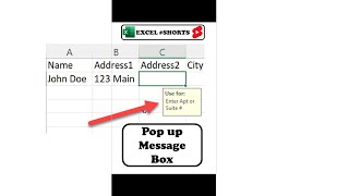 Create Pop Up Message in Cell  ExcelShorts [upl. by Zavala]