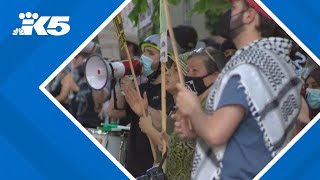 Protesters greet President Joe Biden upon his arrival in Seattle [upl. by Pfaff]