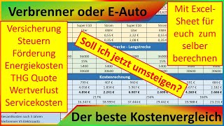 Vergleich Kosten Benzin und Diesel vs Elektroauto lohnt sich der Umstieg vom Verbrenner Günstiger [upl. by Notgnihsaw]