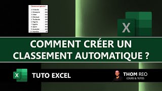 Réaliser un CLASSEMENT AUTOMATIQUE avec EXCEL  Exemple pratique [upl. by Ardel926]