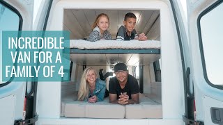 FAMILY VAN TOUR Incredible Bunk Bed System amp Full Bathroom  4x4 Sprinter Van Conversion [upl. by Aarika779]