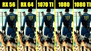 Fallout 4 1080 TI Vs 1080 Vs 1070 TI Vs AMD RX 64 Vs AMD RX 56 Frame Rate Comparison [upl. by Adnauqahs654]