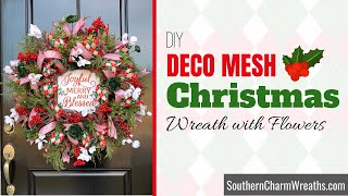 How to Make a Christmas Wreath with Mesh  Christmas Deco Mesh Wreath [upl. by Estevan17]