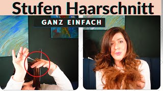 Haare selber schneiden  Stufen Haarschnitt bei langem Haar  Ganz einfach [upl. by Hibben699]